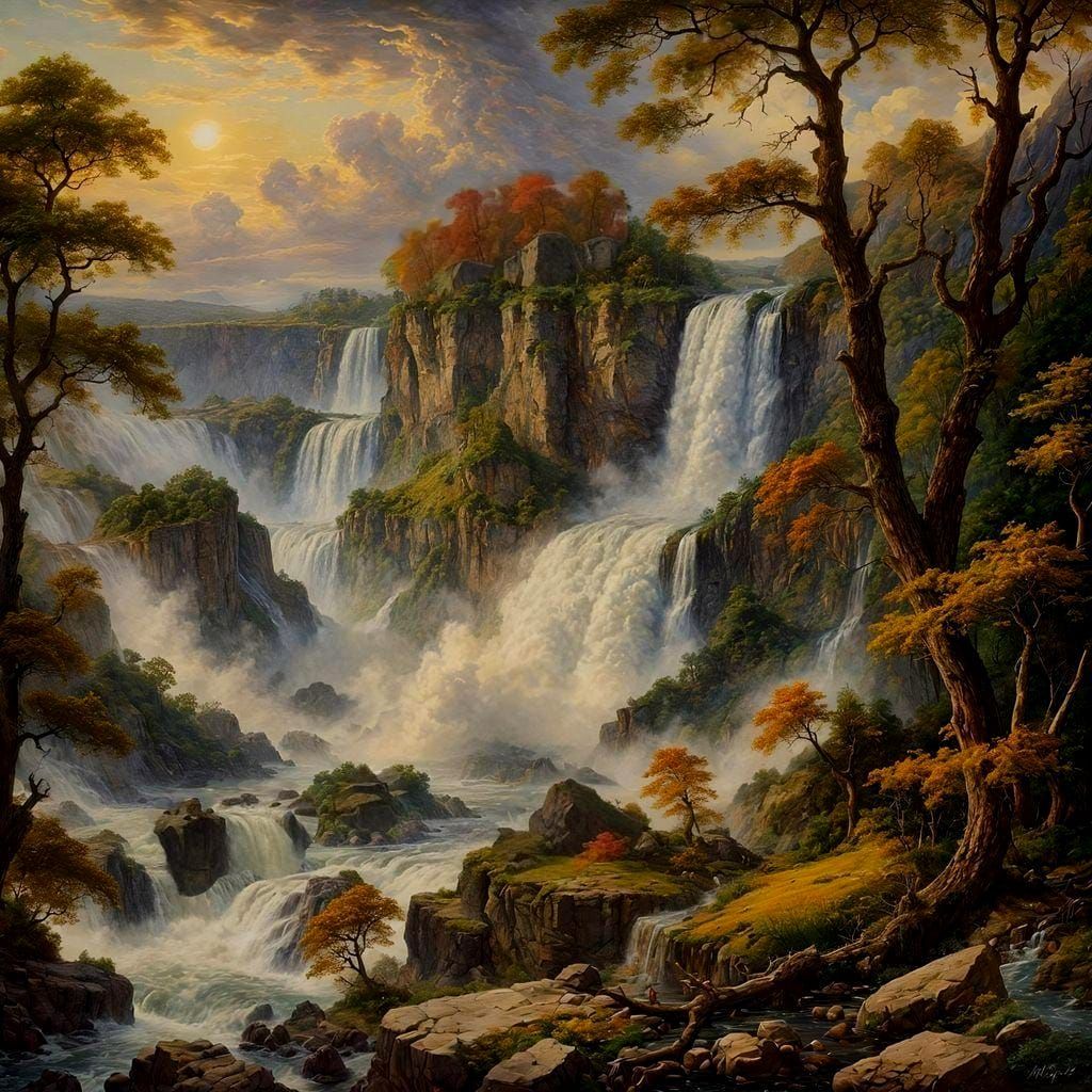 "Rocky Landscape with Epic Waterfall" by Marten Ryckaert  by @Jane77755