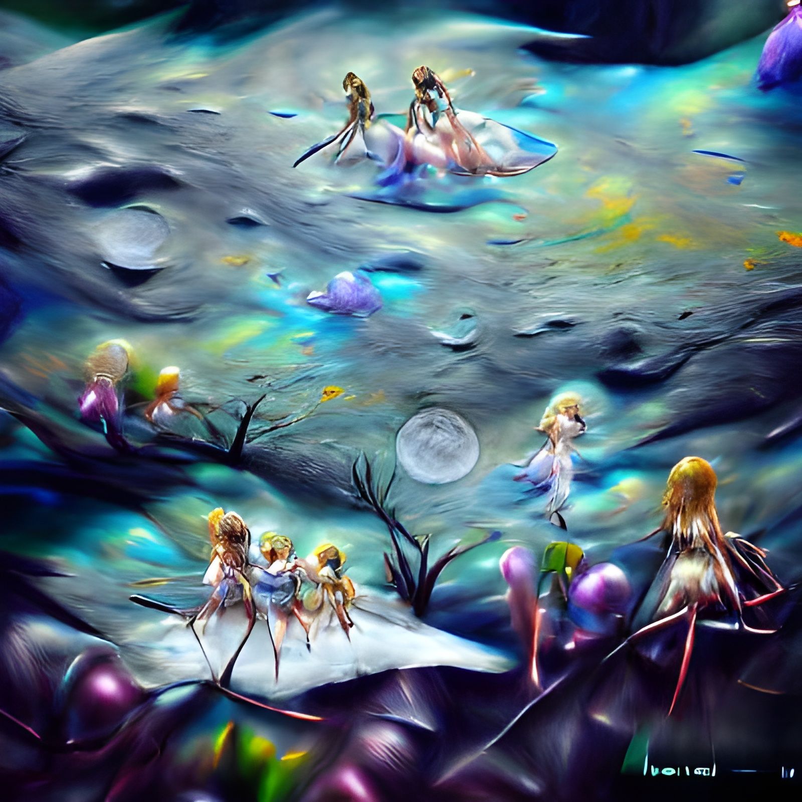 Fairies on the surface of the moon pixiv oil on canvas holog...