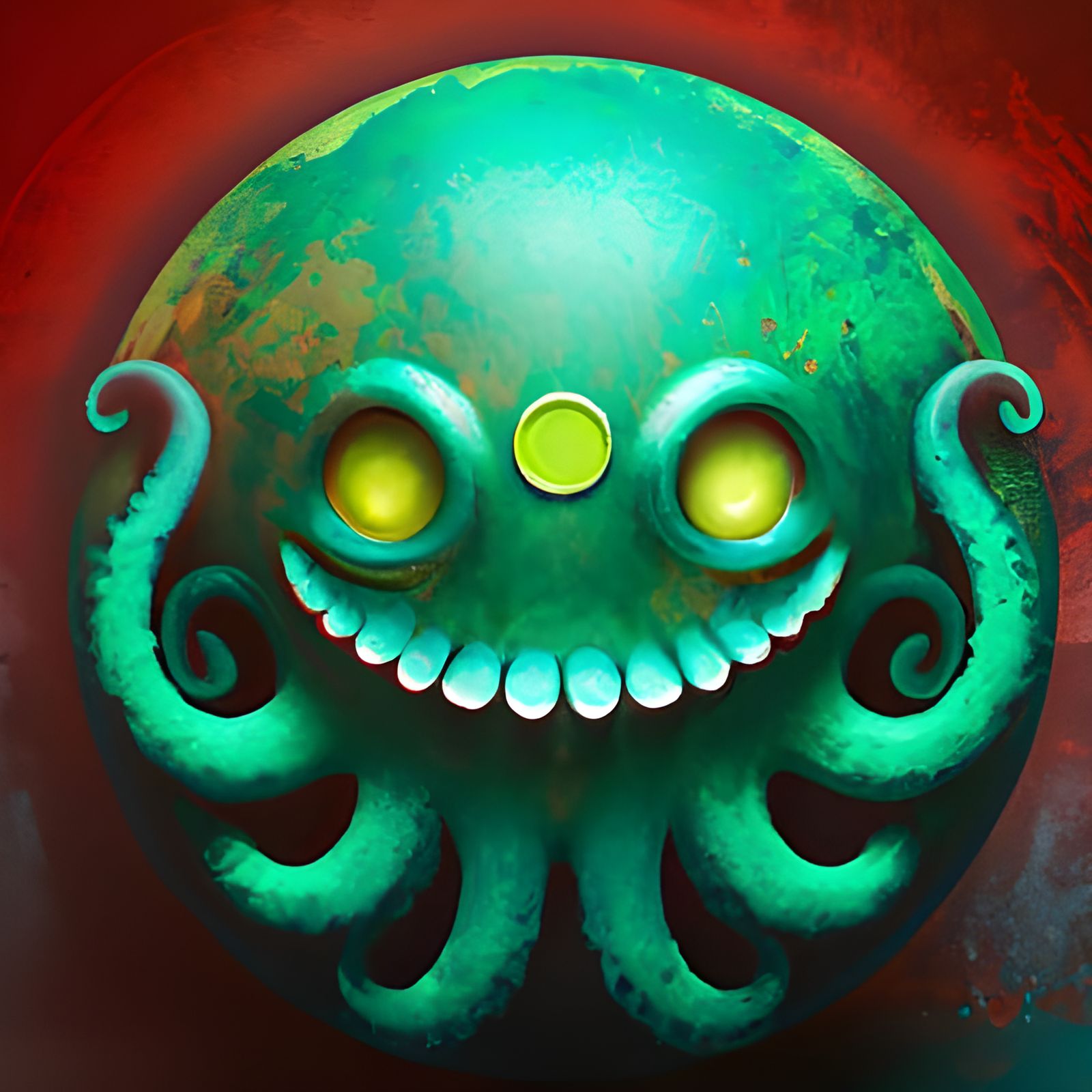 cthulhu smiley face, round, sphere, emoji, tentacle, h p lovecraft false