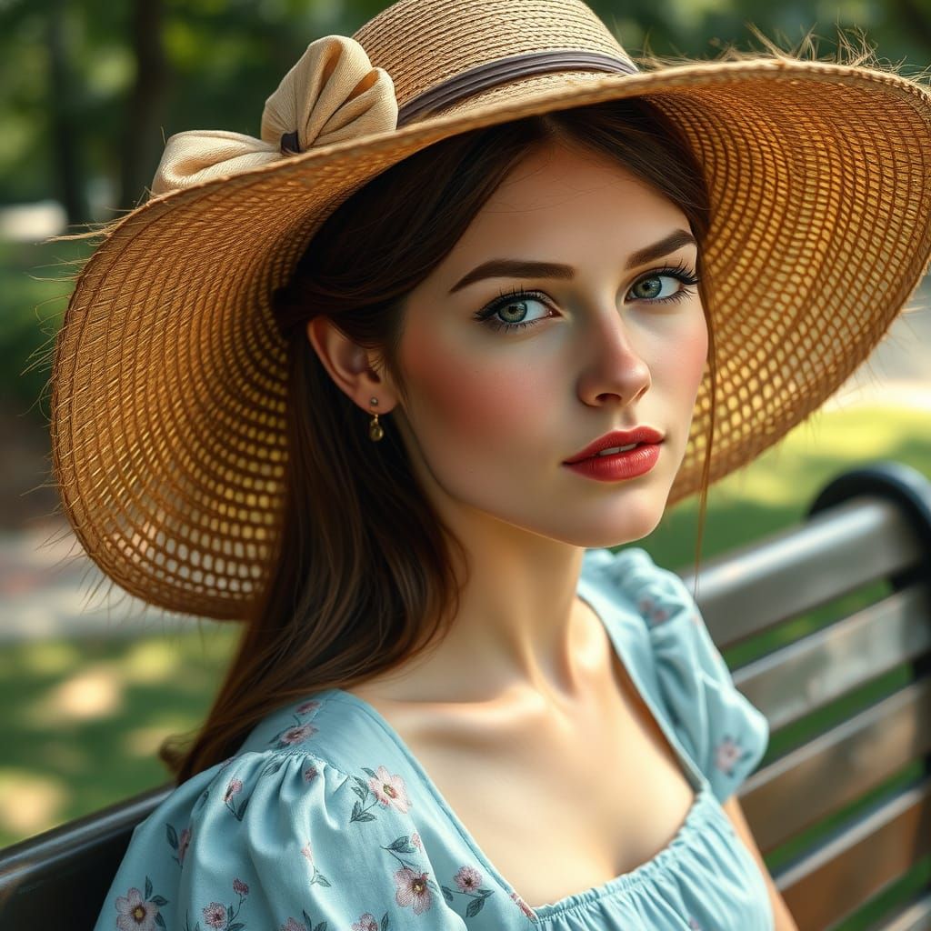 A beautiful young straight-haired, brown-haired, dull gray-eyed woman, in her 20s, with rosy cheeks, with fair skin, looking directly ahead ...
