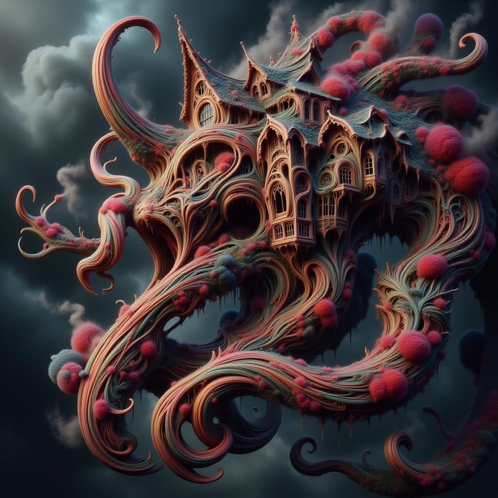 <lora:-Wonky Houses ALIVE-:1.0>  Hyper-maximalism ▪ Ultra-detailed photorealistic ▪ Insane close-up ▪ Digital painting ▪ Ultra-wide-angle le...