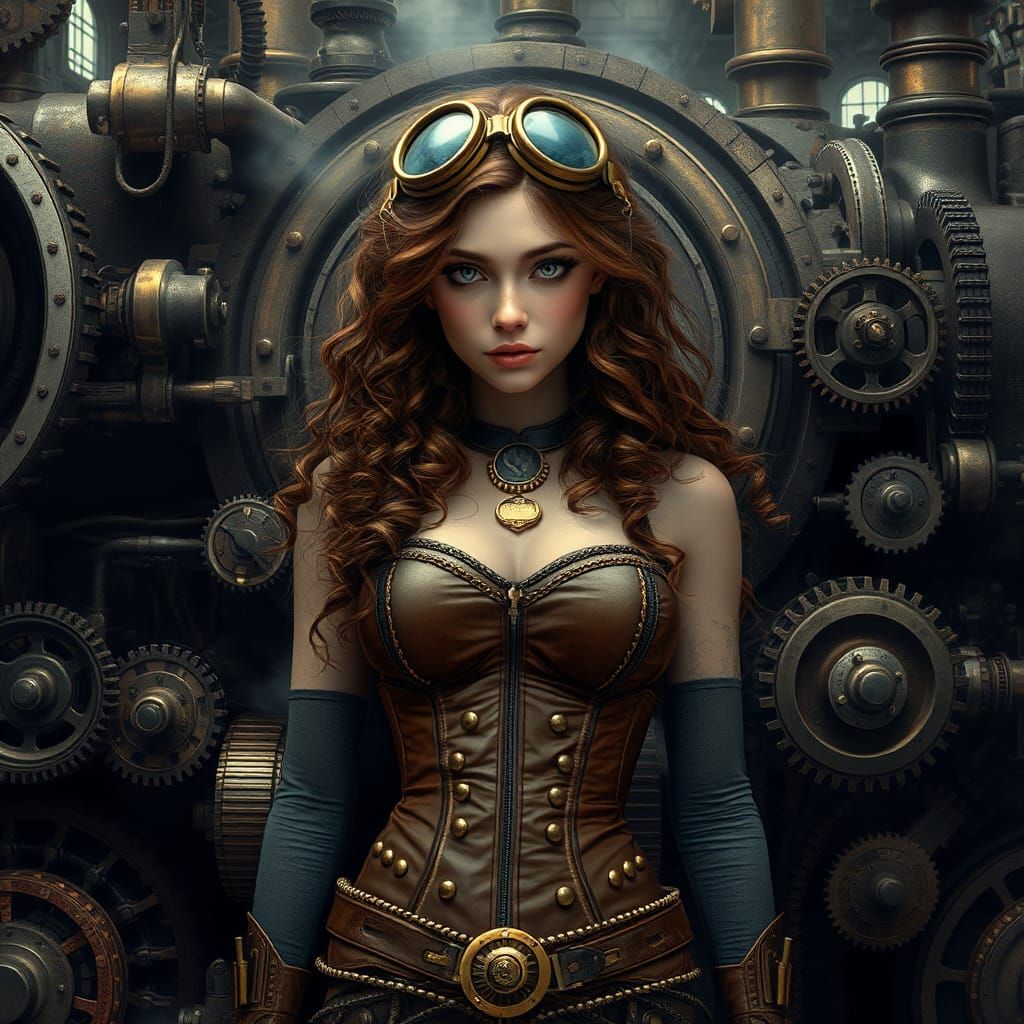  girl, long brown hair, scifi
