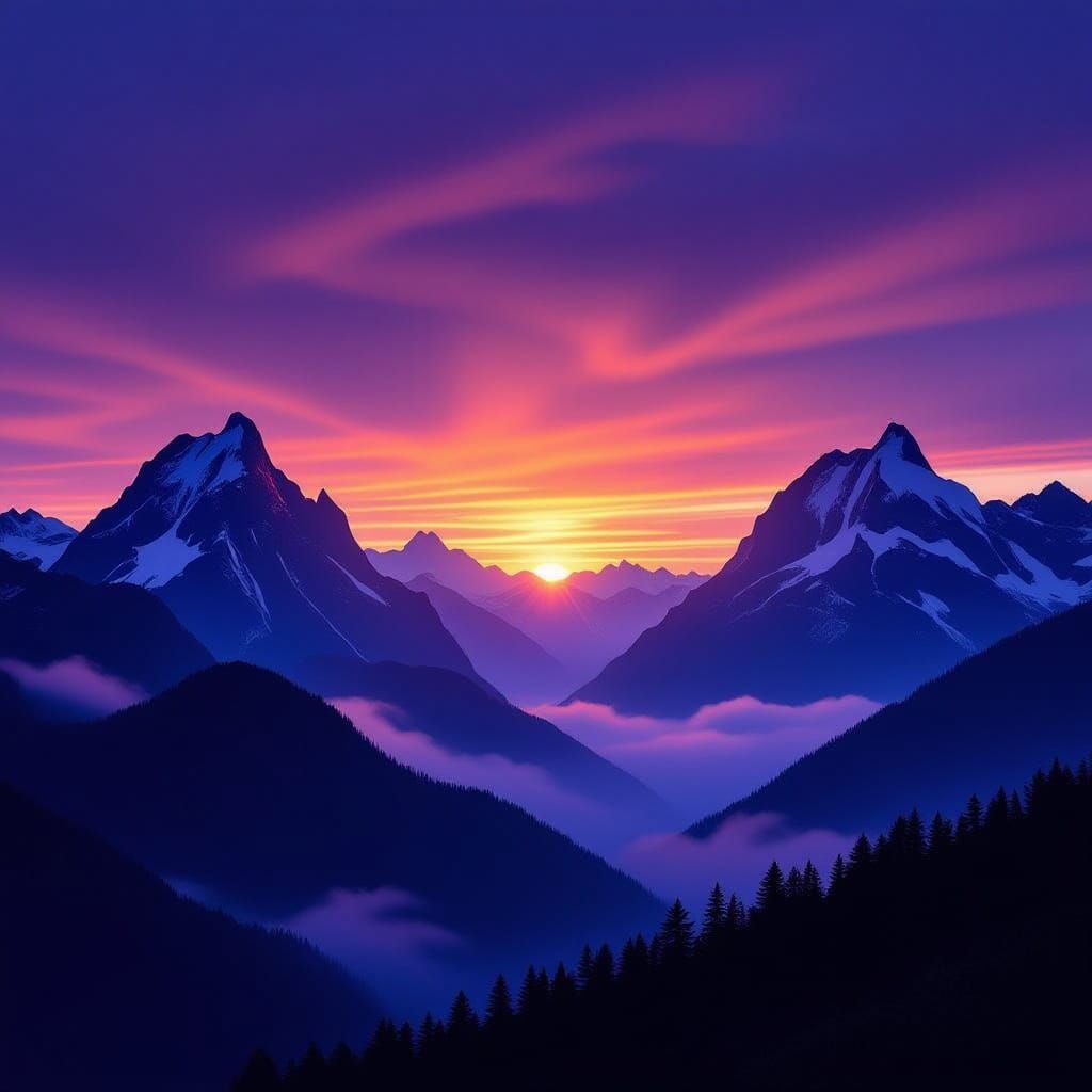 Majestic Mountains Meet Under Twilight Sky