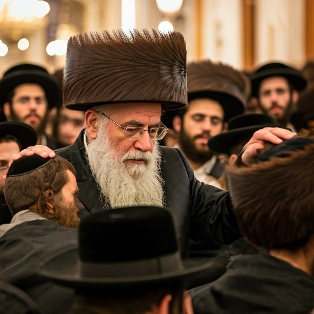 Hasidic Rabbi Blessing in Synagogue, Evocative Photography