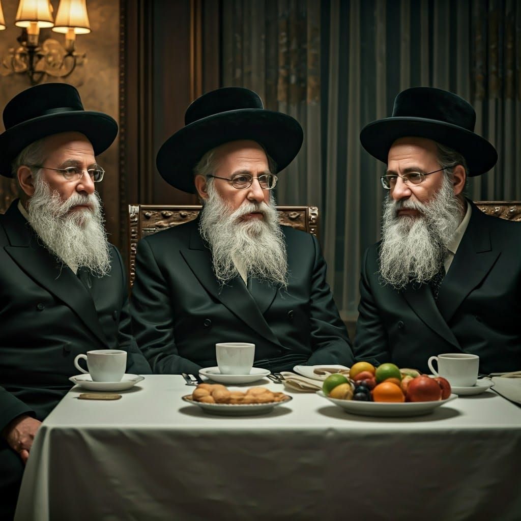 שטריימל על הראש של הרב הגאון , יושב עם הזקן הרב הליטאים, ועם...