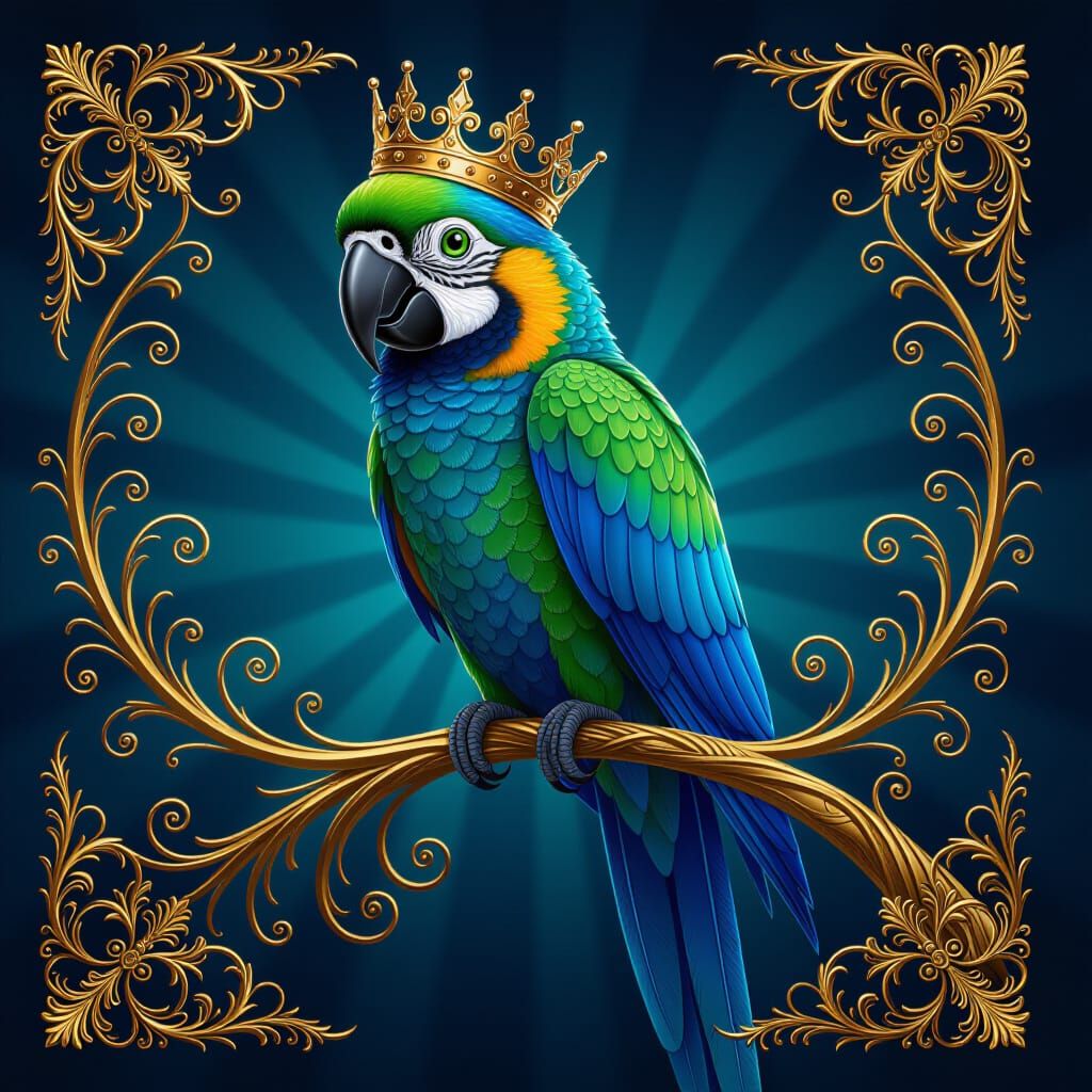 Regal Crowned Parrot on Golden Branch