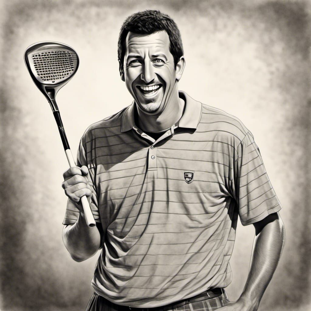 Adam Sandler as Happy Gilmore at the tee. <lora:Savant Sketch:1.0> 