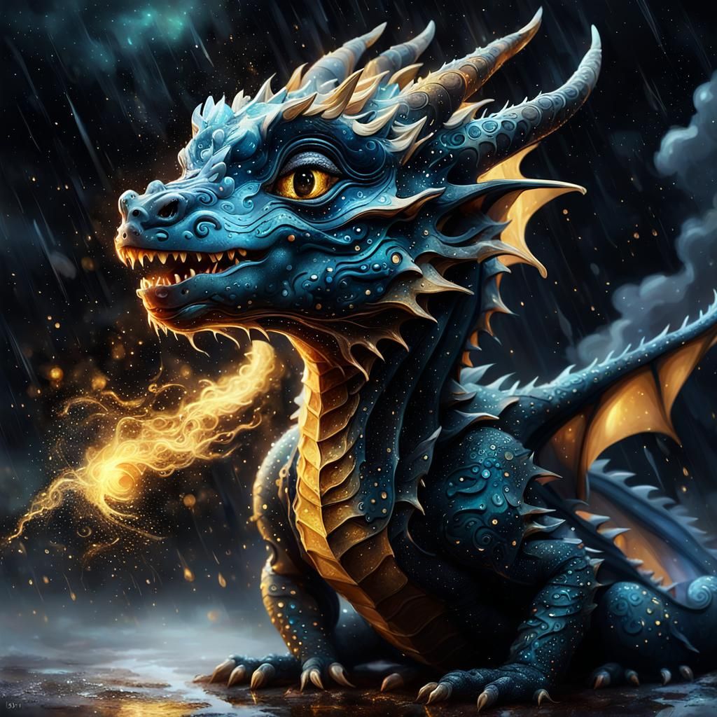 Baby Dragon Watches Mother Dissolve: Dark Fantasy Art