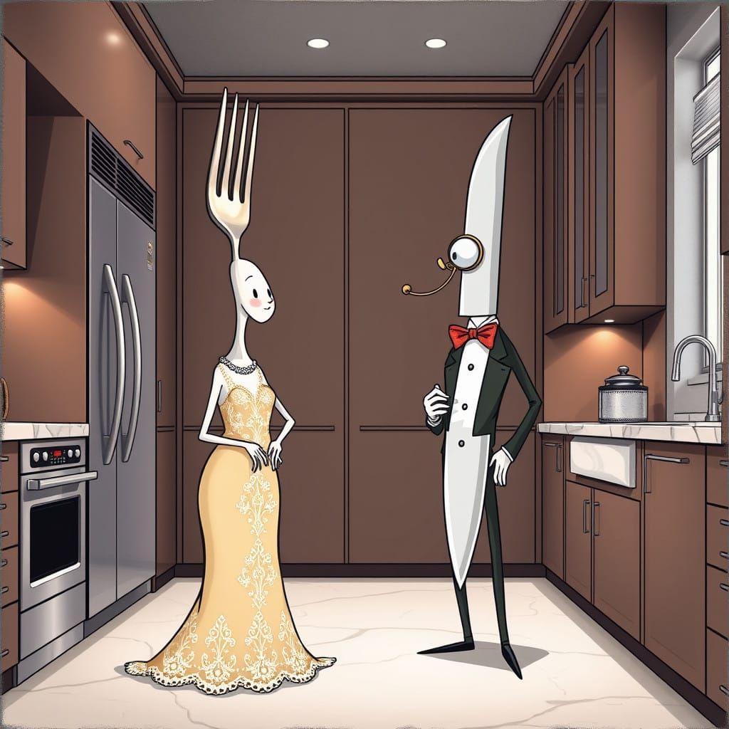 Elegant Fork Meets Sophisticated Knife in Whimsical Kitchen...