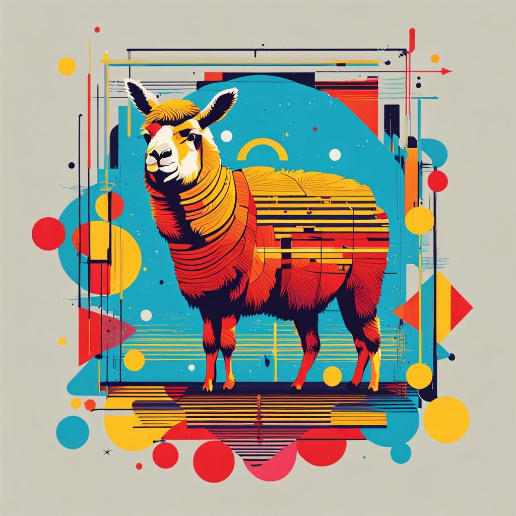 Pop Art Alpaca T-Shirt Design in Bauhaus Style