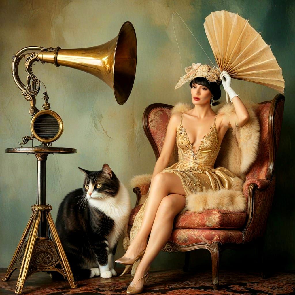 Surrealistic Portrait of a Happy Lady in Vibrant Surrounding...