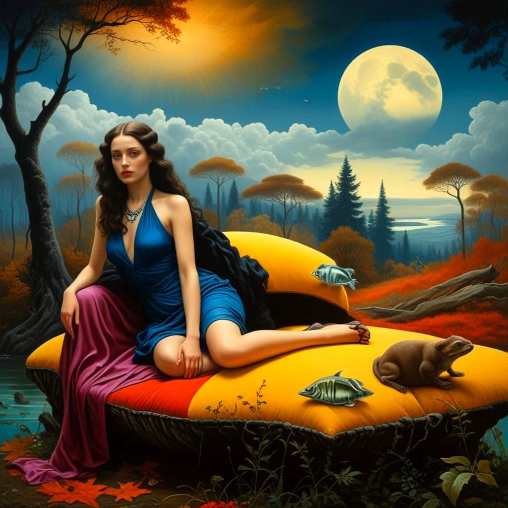 Ethereal Lady in Dark Fantastic Forest