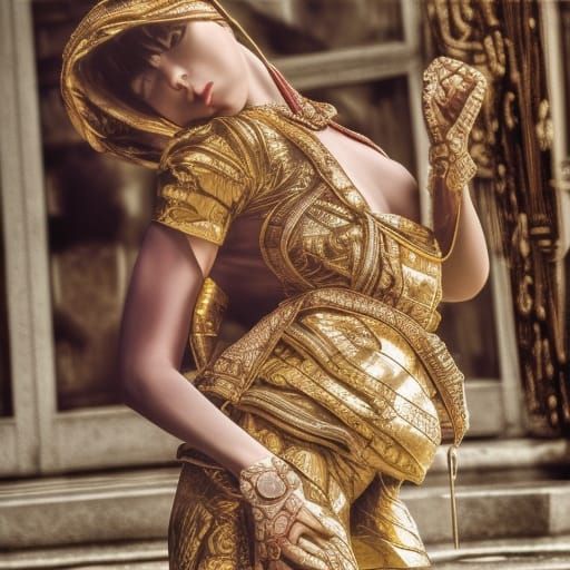 Autumn Nude in Sunflower Field, Oil Painting Style