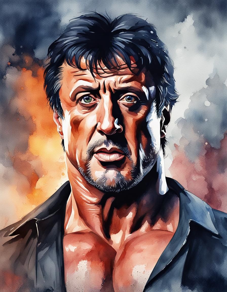 portrait of Sly Stallone Watercolor - AI Generated Artwork - NightCafe ...