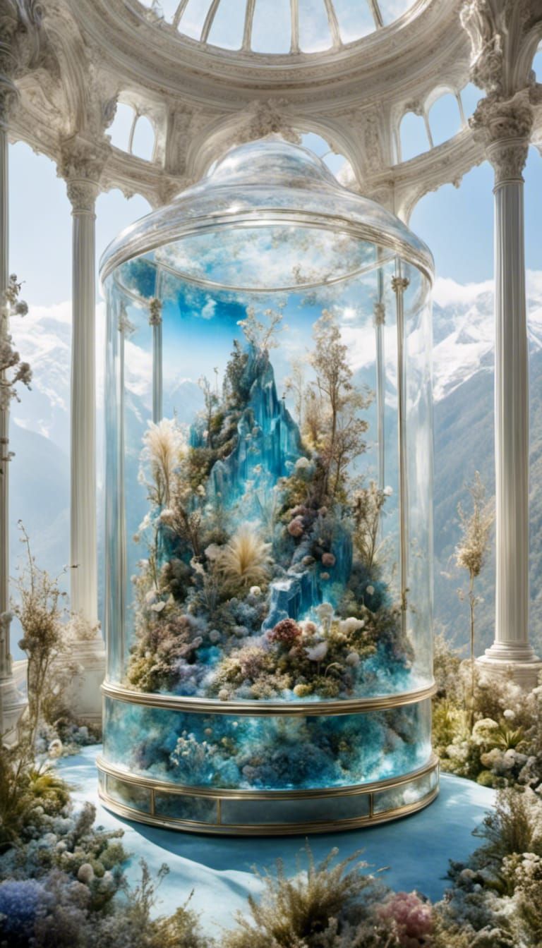<lora:glass:1.0> The Himalayan mountain range within a glass...