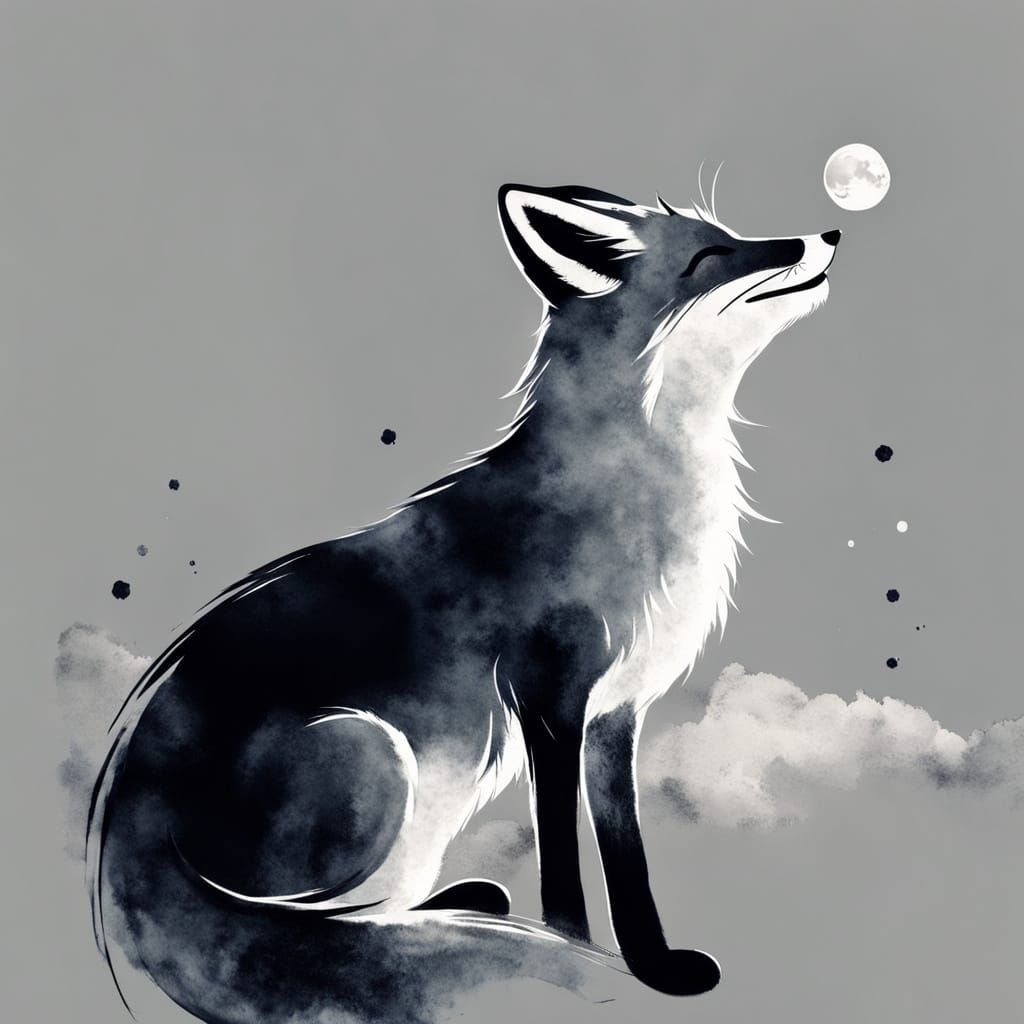 japanische Tusche: Fuchs + Mond  by @Bee_creative