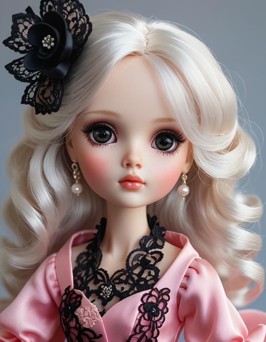 Pretty doll side view in Marina Bychova style with white hai...