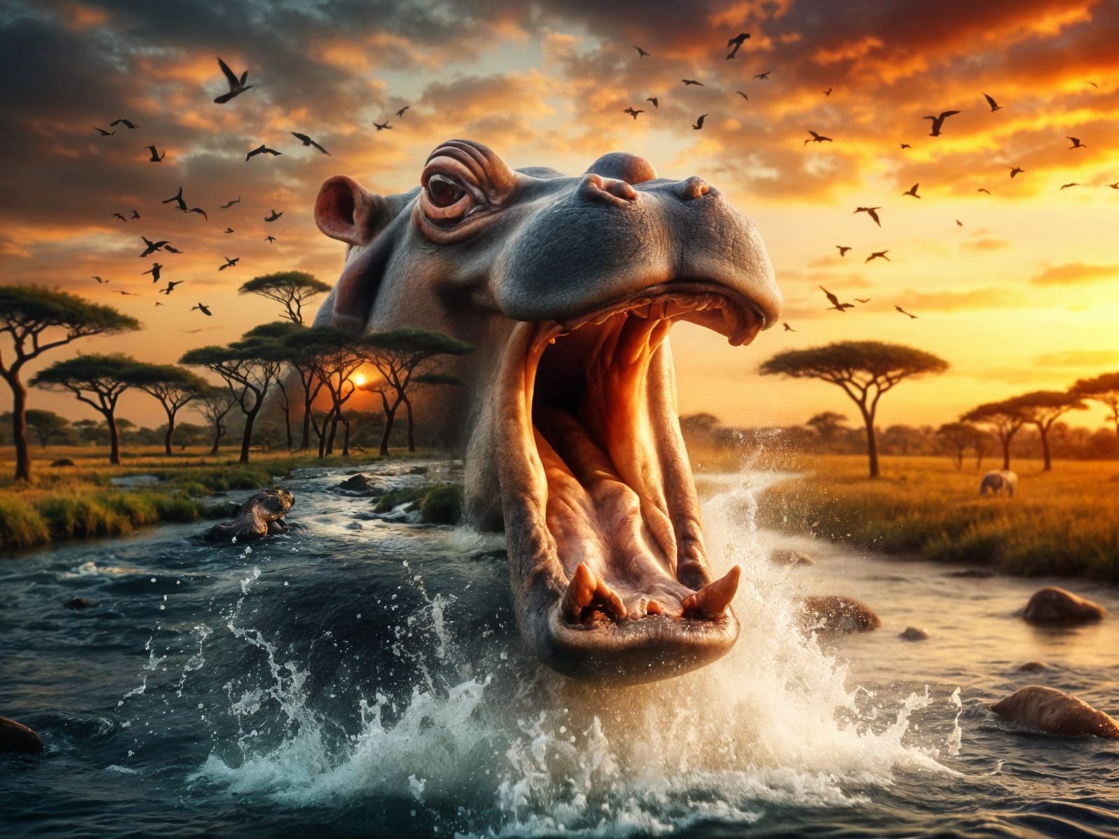 <lora:FiosDblexAnimals:1.0> Hippo leaping out of water