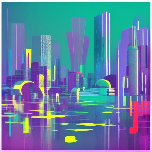 Album cover city colourful futuristic reflective - AI Generated Artwork ...