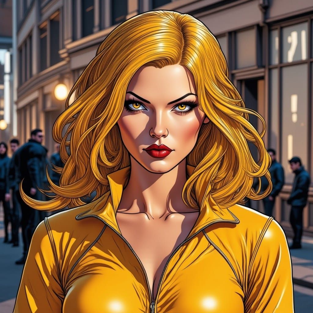  <lora:Aeon Flux Edition:1.0> Bue hair cutie with yellow clothes and devastating eyes