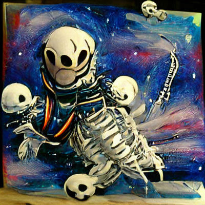 Scary skeleton astronaut in space acrylic art