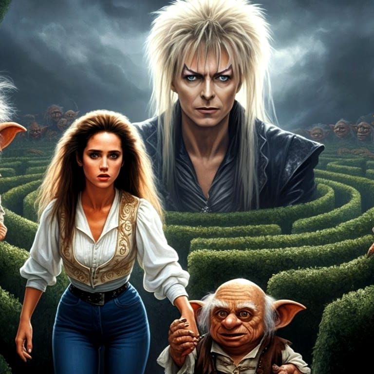 Sarah, Hoggle, and Jareth in the move Labyrinth  by @Gary Murakami