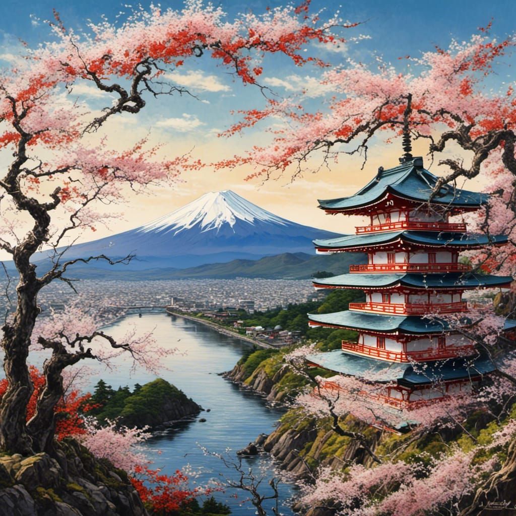Mt Fuji in bloom by Michelangelo<lora:di Michelangelo:1.0> 