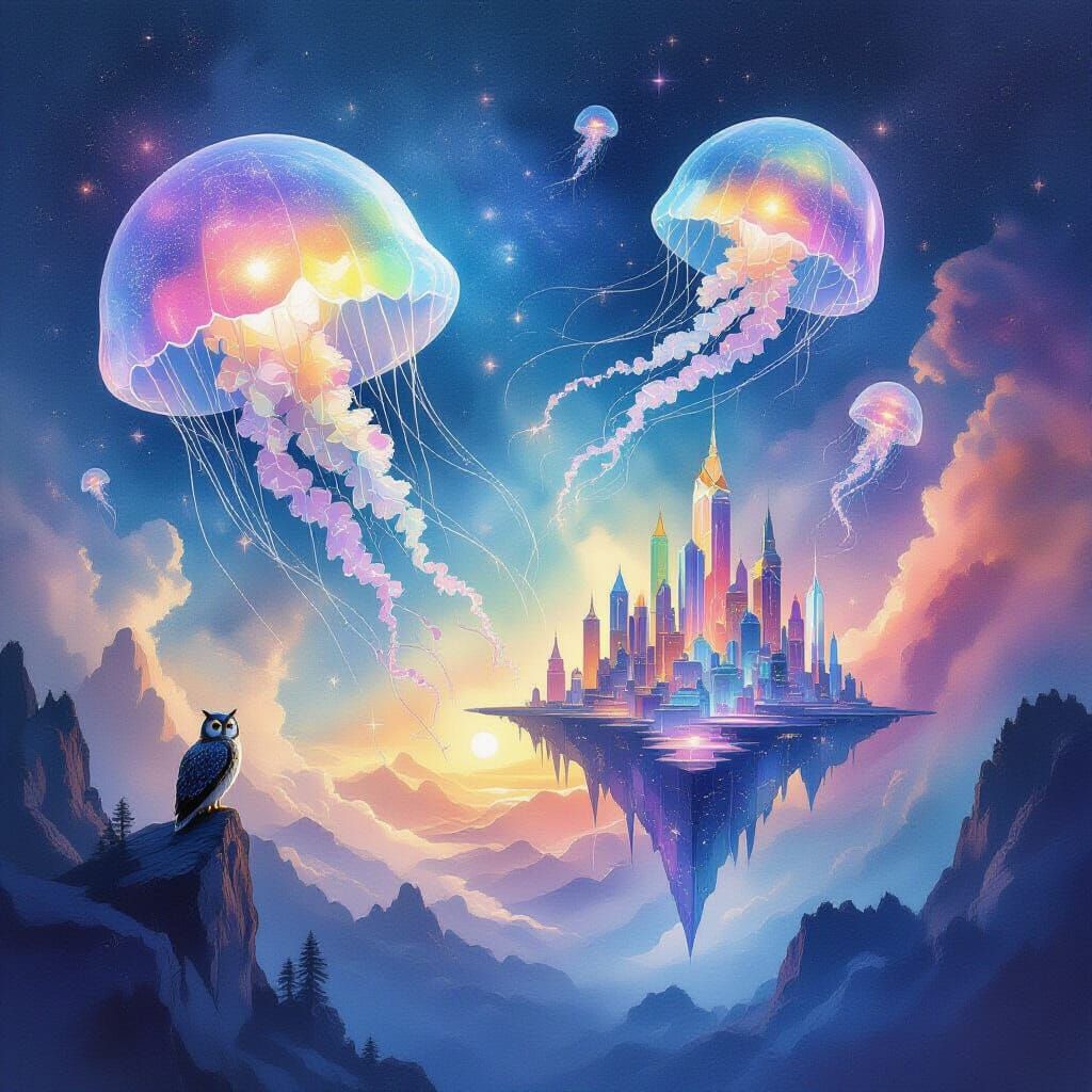 A vast, cosmic landscape that blends the ethereal beauty of a watercolor painting with the mind-bending ...  by @Iconoclast