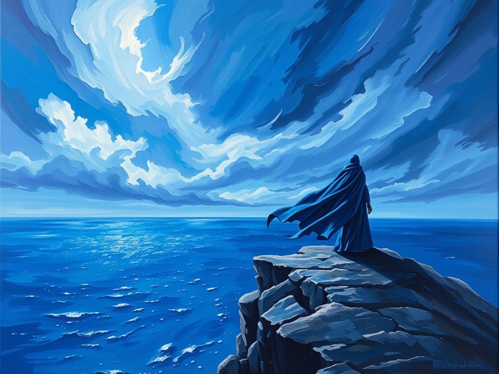 a lone figure overlooking a vast ocean.   by @Didier B