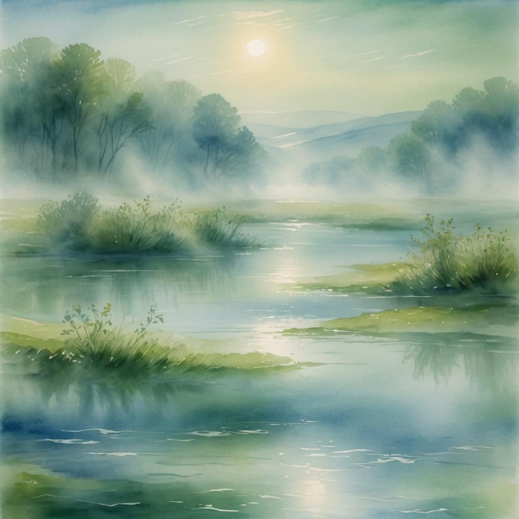 Ethereal Eye Above Misty Spring, Watercolor Style