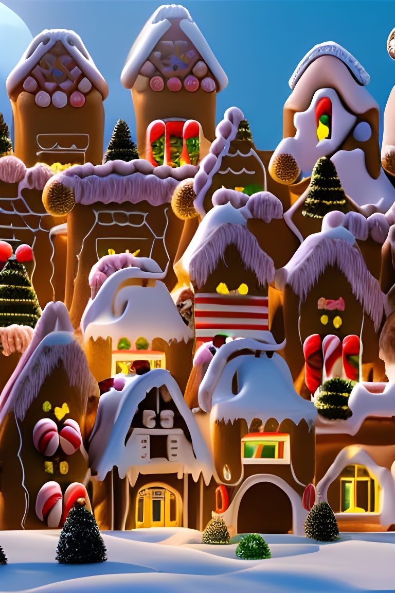 Gingerbread village in a candy world