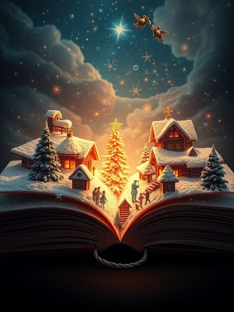 Christmas Scene in a Magic Book