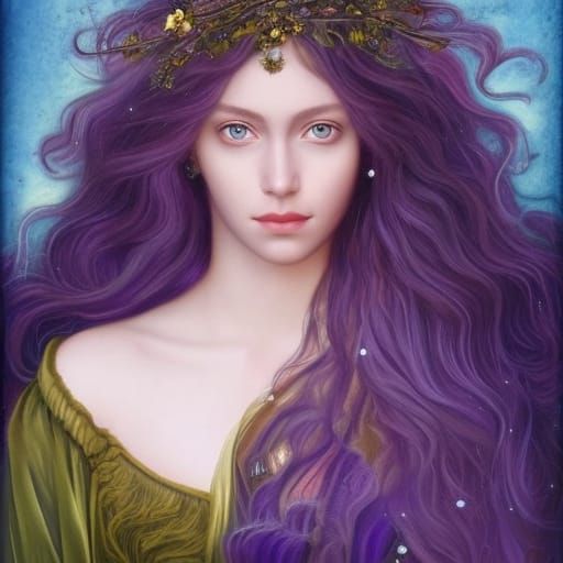 Amethyst Crystal Woman in Pre-Raphaelite Style