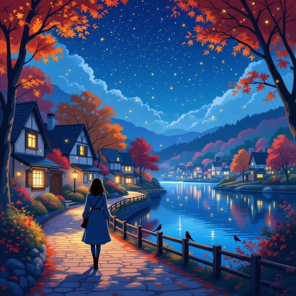 Autumn Village Serenity in Anime Style