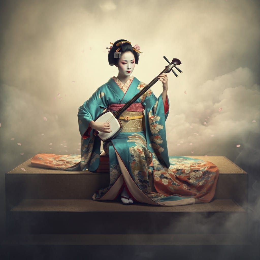 Geisha playing music (Google Imagen 3.0+prompt mod)