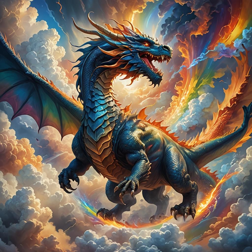 Majestic Dragon Ascending in a Fantasy Sky