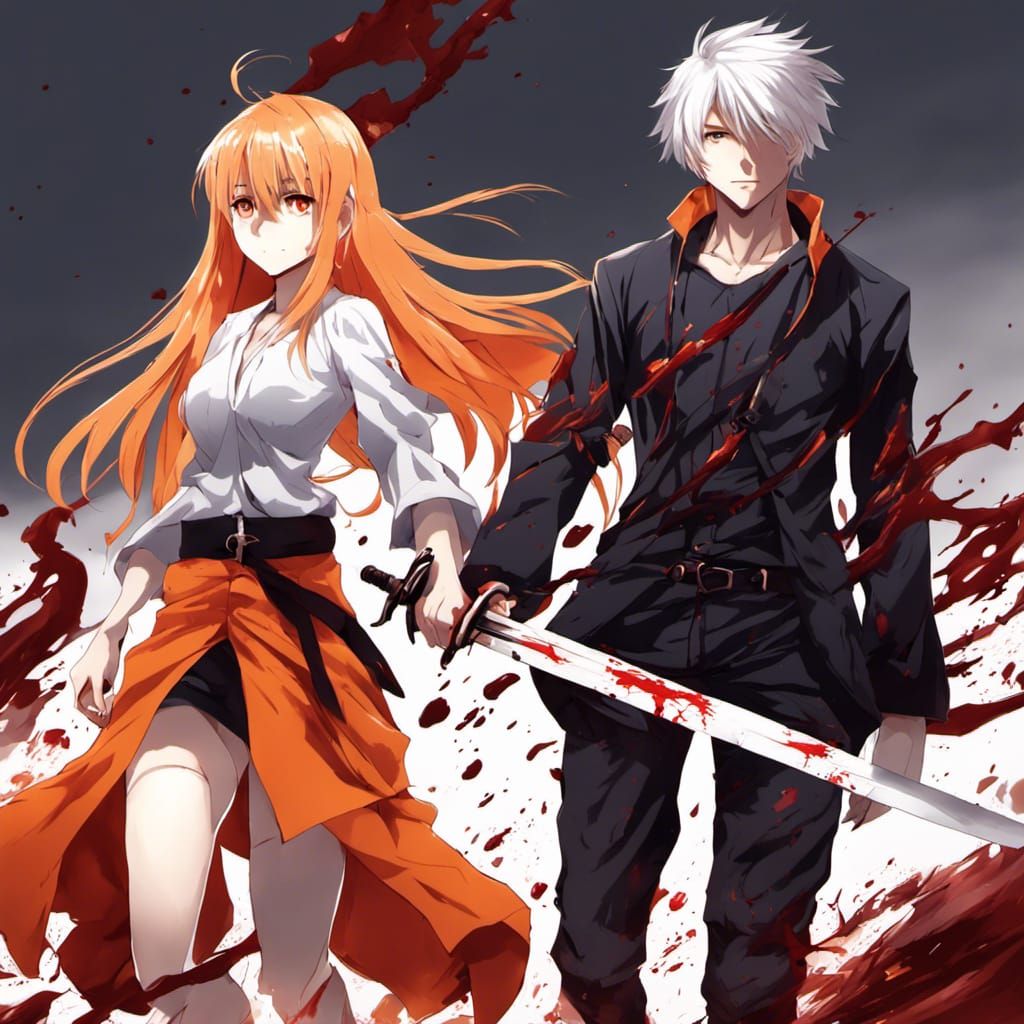 Anime Boy with Sword Walks Towards Girl