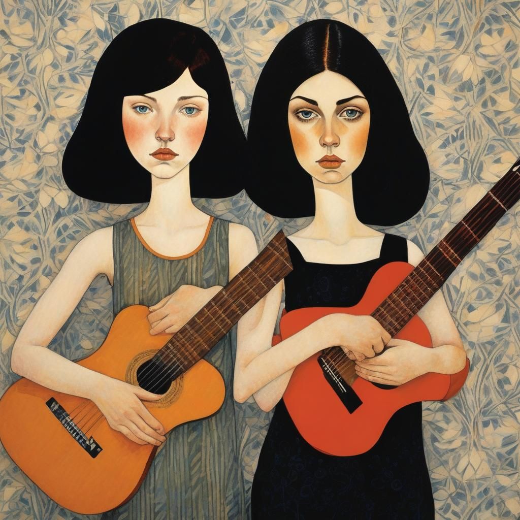 Two girls with guitars.