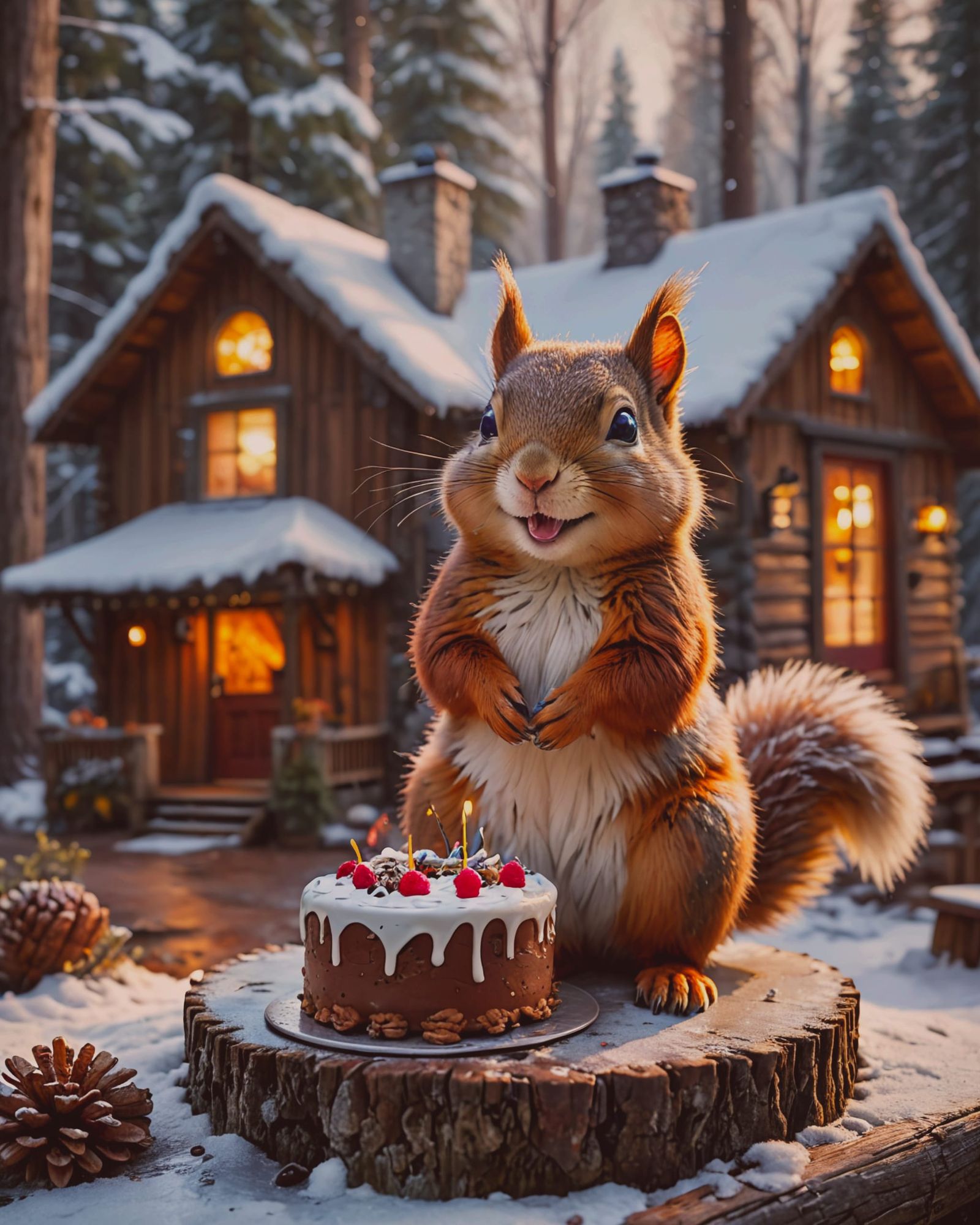 Happy Squirrel with Cake