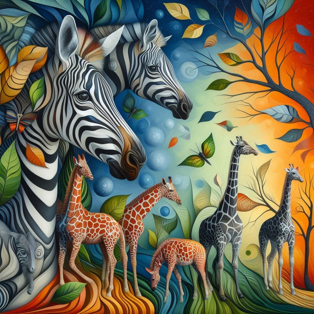 Giraffes and zebras surrealism serie