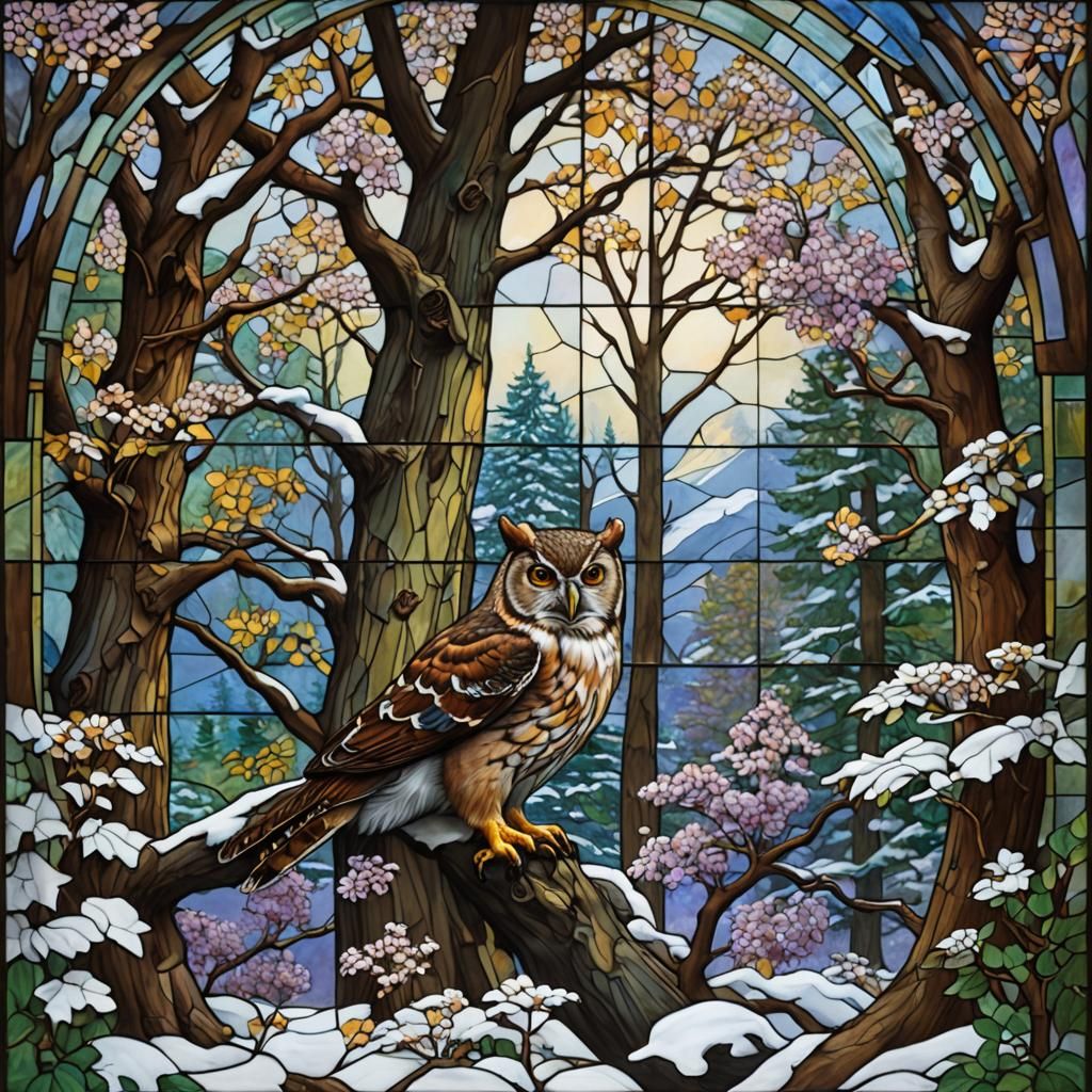 Stained Glass Window - Owl - Ai Generated Artwork - Nightcafe Creator