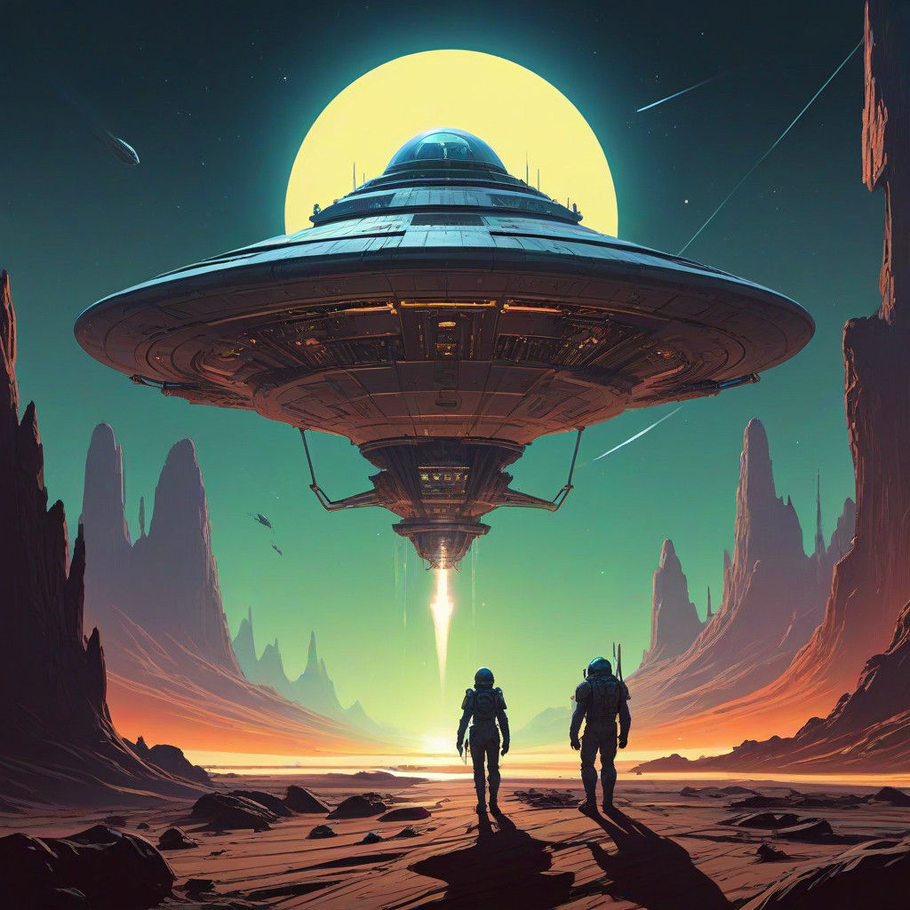 Sleek Rockets Land on Alien Planet Under Vintage C... - AI Art