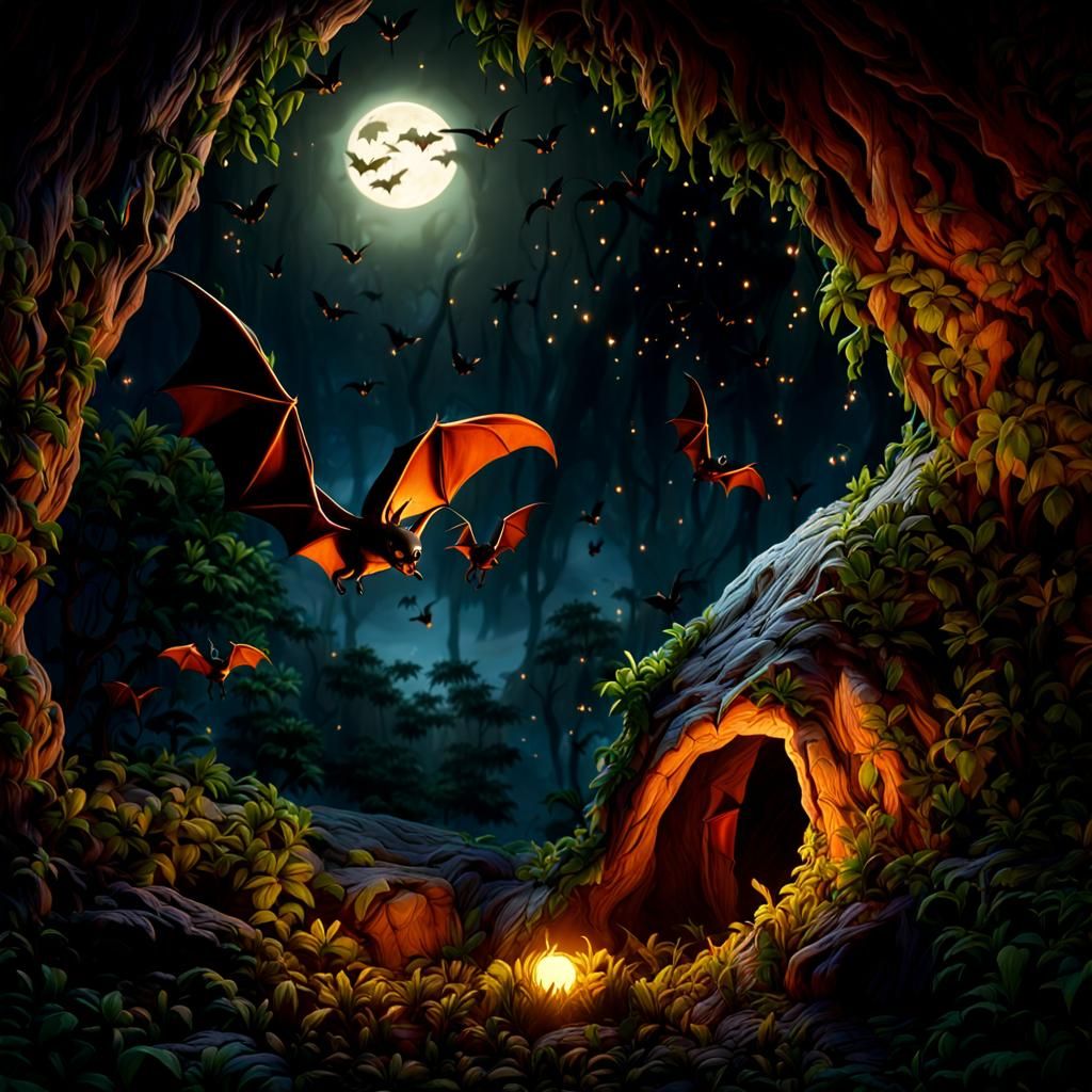 Bats coming out of a cave to hunt AI Generated Artwork NightCafe