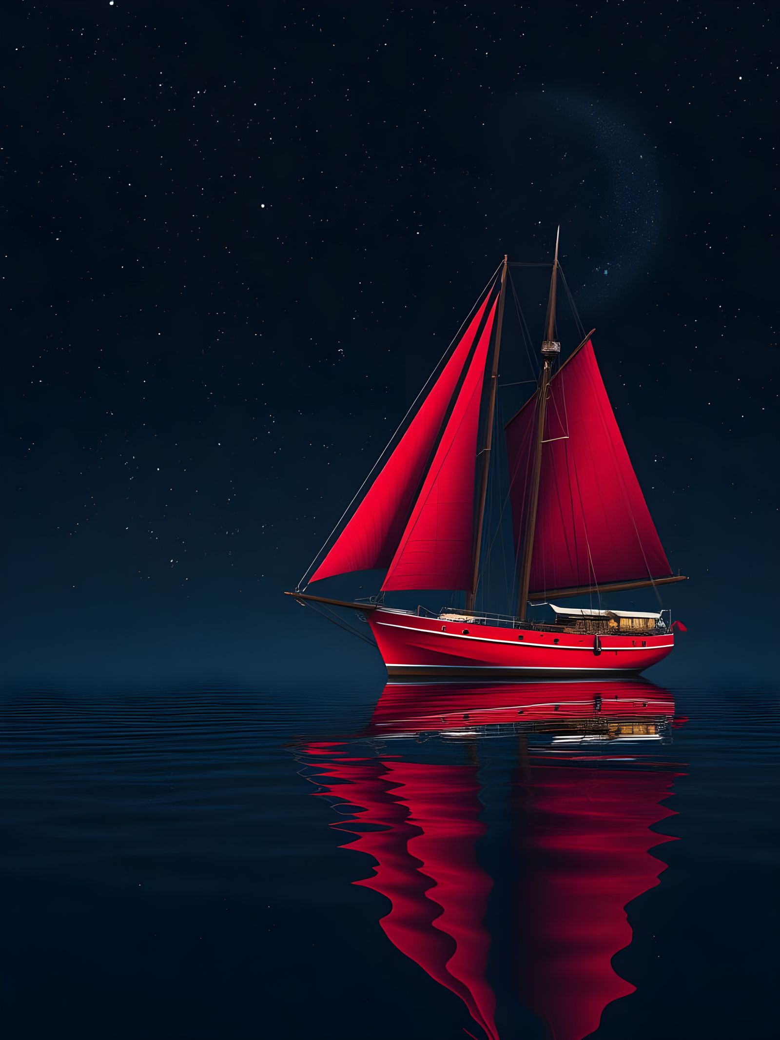 Schooner at Night 1  by @H0rati0