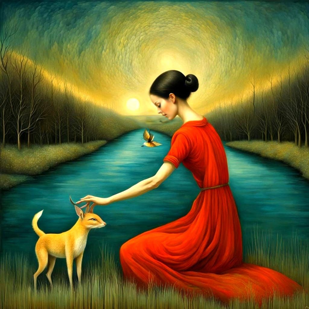 Surrealistic Fantastic Still Life in Vibrant Landscape