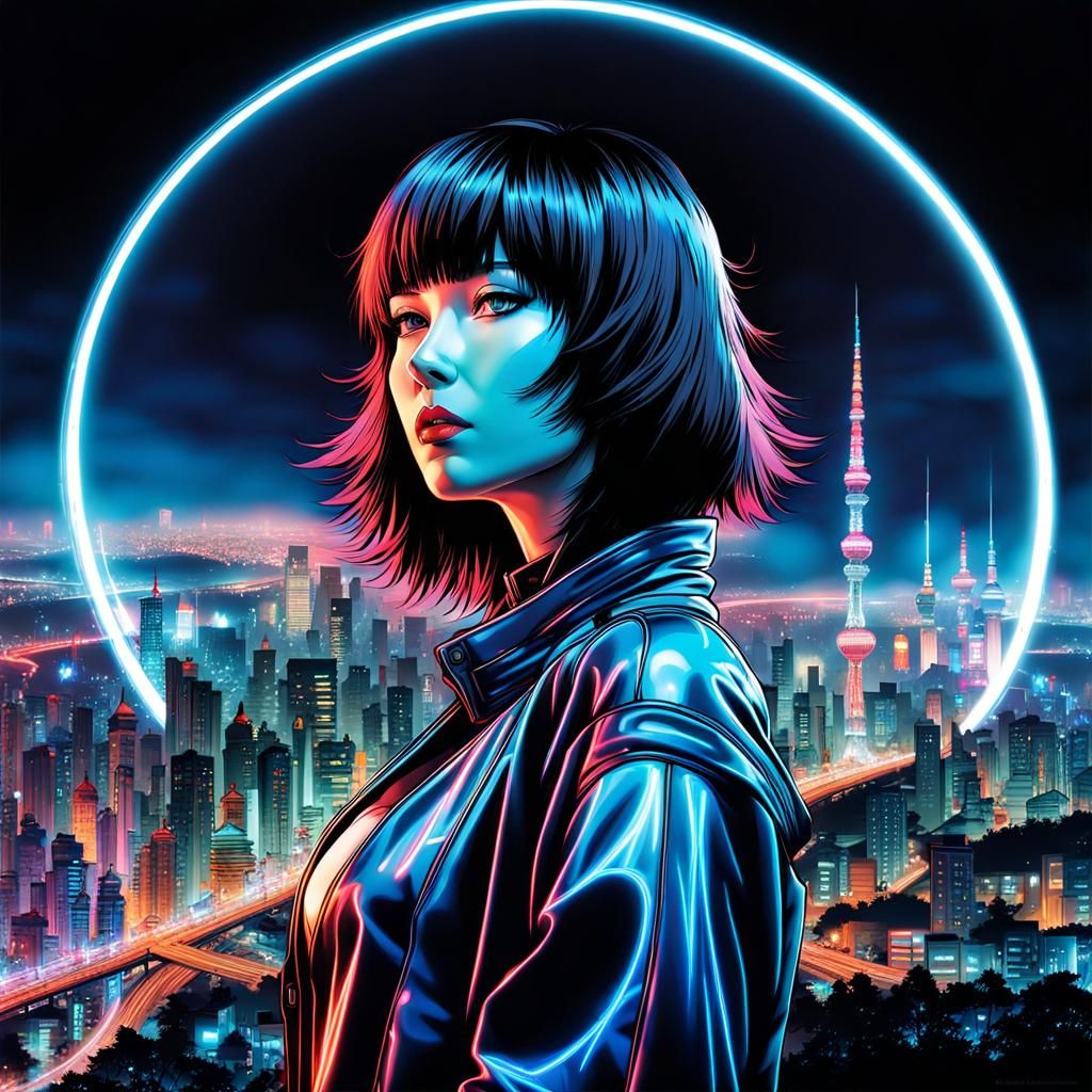 Motoko And The Moonlit City - AI Generated Artwork - NightCafe Creator