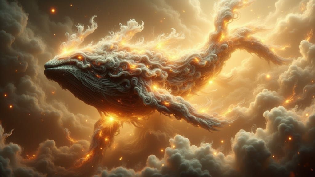 <lora:SXLSpiritHead:1.0> Divine sky whale