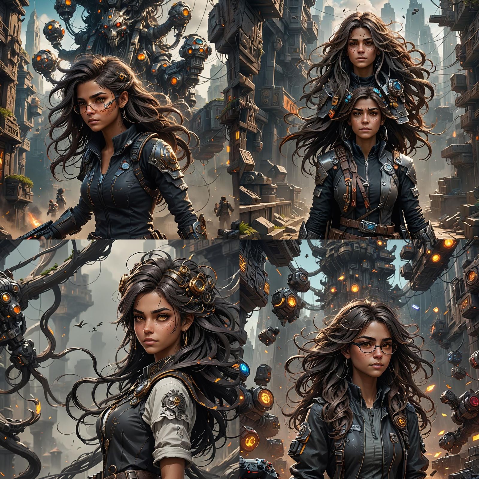 Mulher jovem, cabelo longo castanho escuro, óculos de grau preto feliz  segurando um controle de video game - AI Generated Artwork - NightCafe  Creator