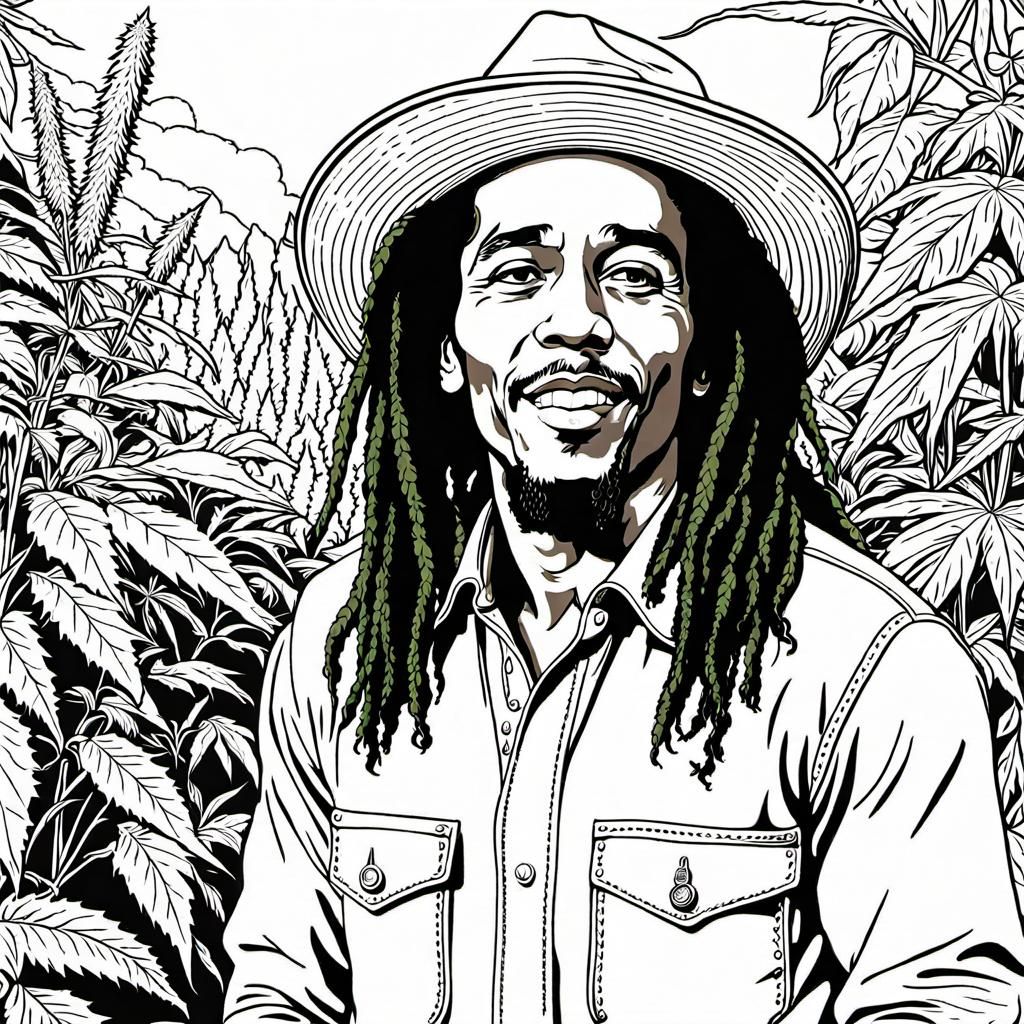 Bob Marley Coloring Page in Oasis Garden