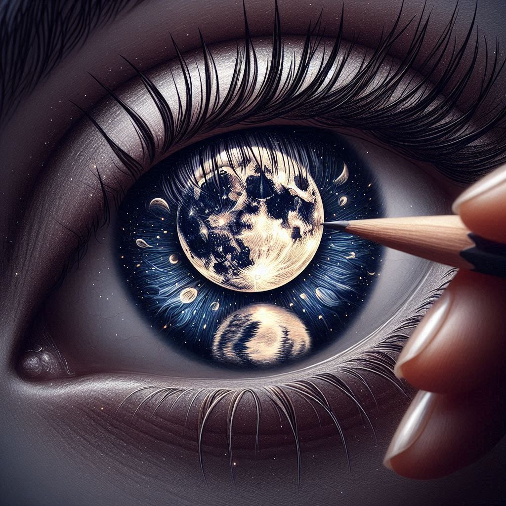 draw an eye reflecting the full moon